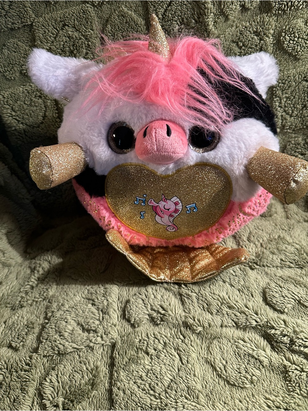 Plush Unicorn Pig with Pink Mane & Gold Heart
